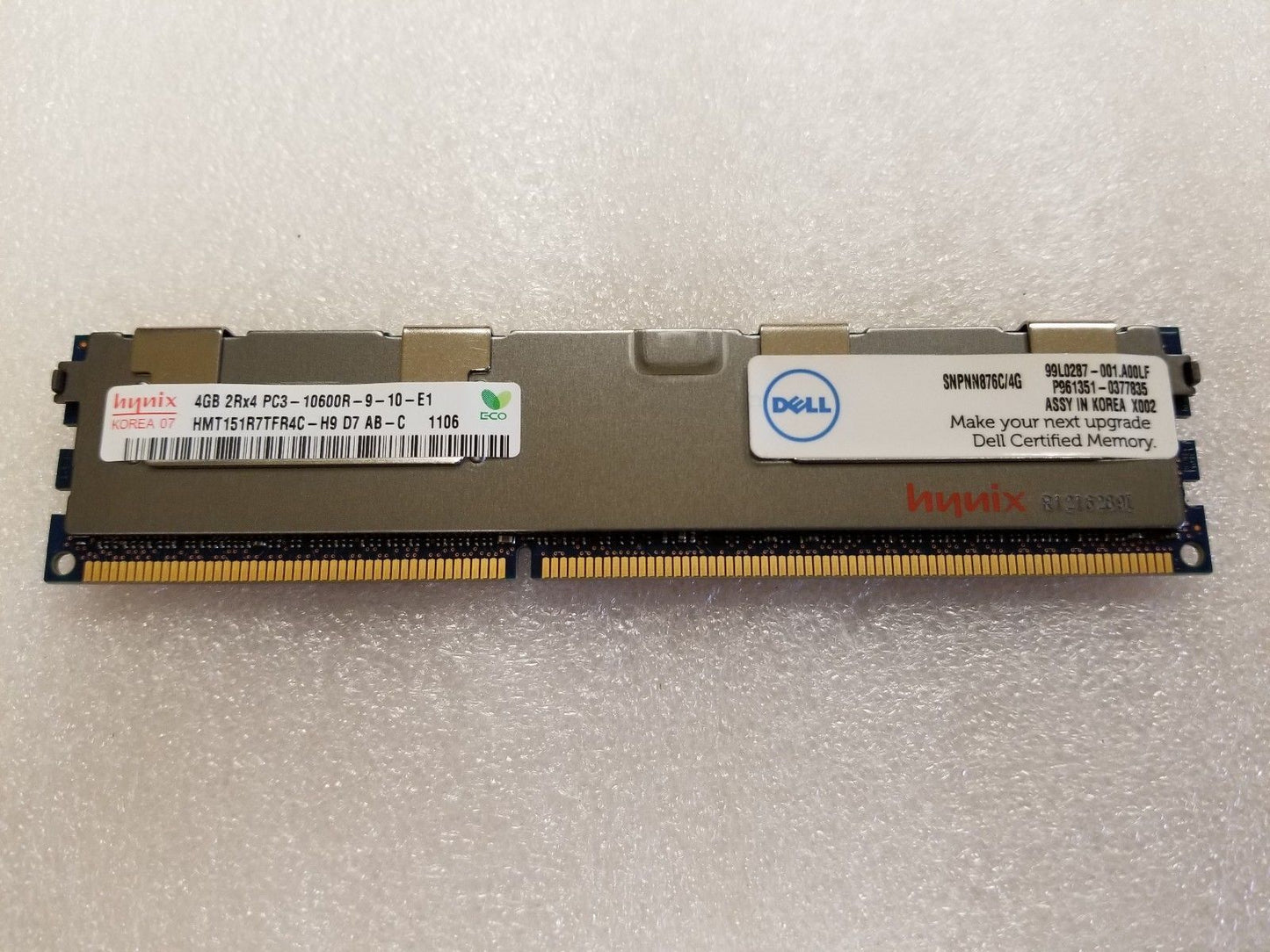 4GB Hynix HMT151R7TFR4C-H9 Dell Server Memory 2Rx4 PC3-10600R Dell Certified