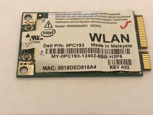 DELL LAPTOP WLAN WIRLESS PCB 0PC193 PC193 WIFI CARD