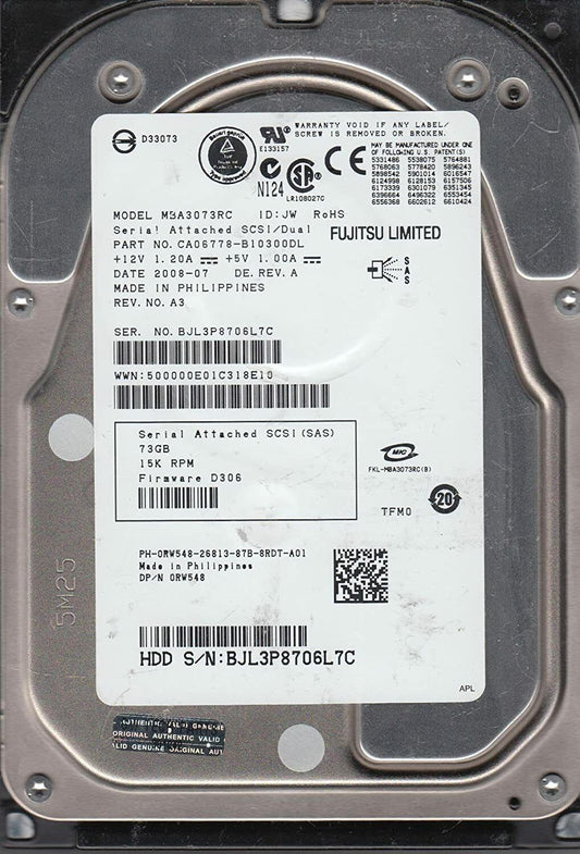 DELL FUJITSU MBA3073RC 73G 15K 3.5-inch SAS PN CA06778-B10300DL 0RW548