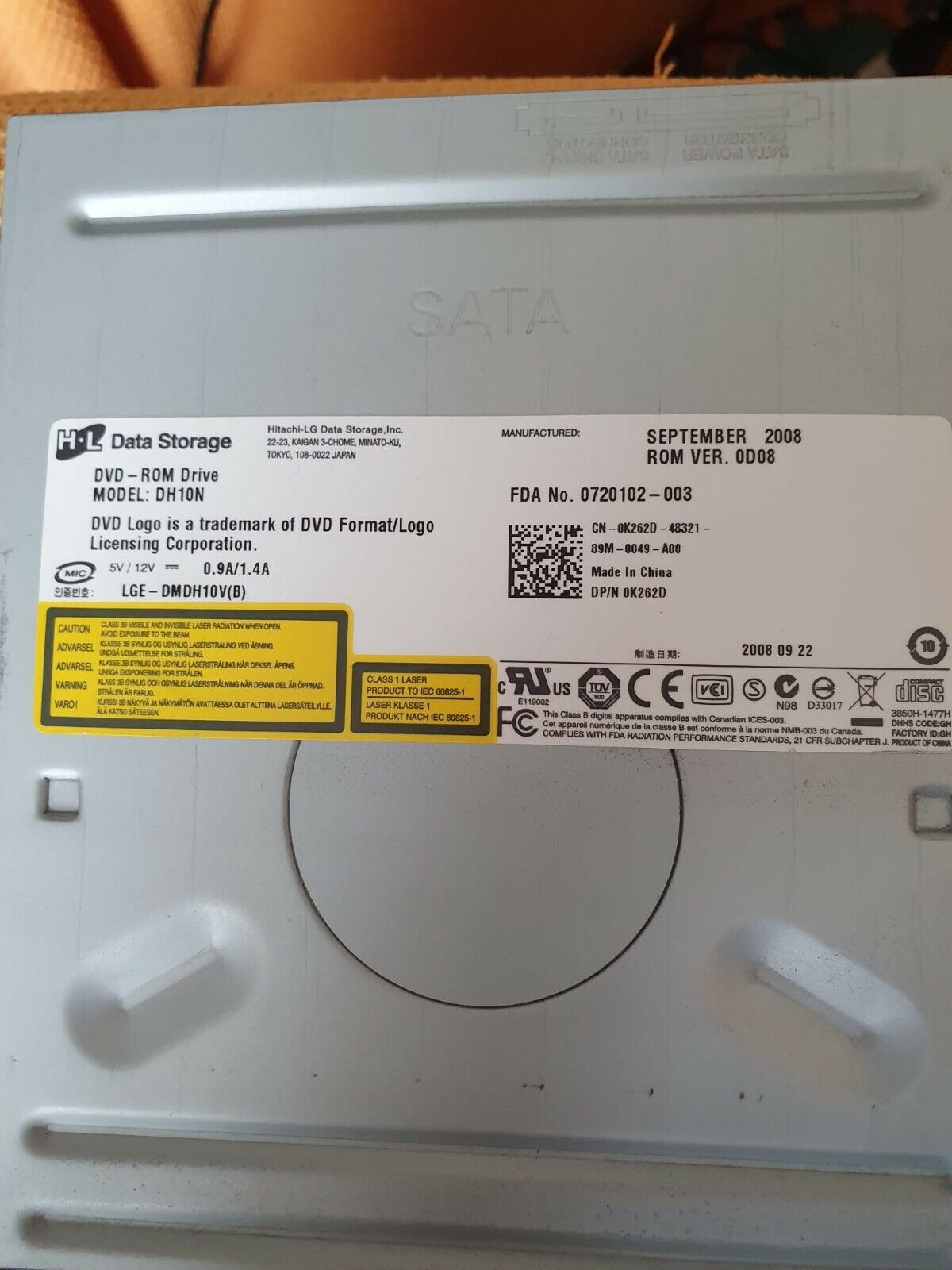 Dell LG DH10H 16X Speed SATA DVD Optical Drive 0K262D  K262D