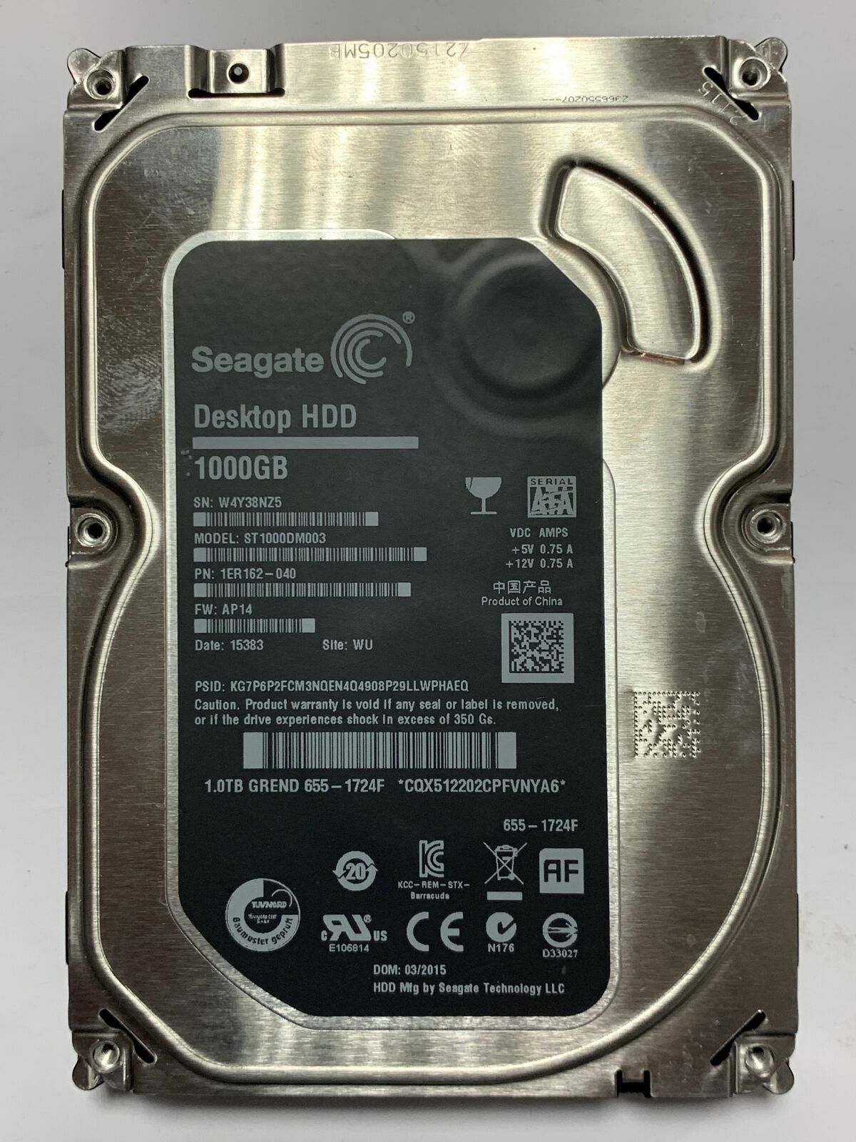 Apple Seagate ST1000DM003 1ER162-044  Hard Drive 1TB 3.5" HDD 655-1724G