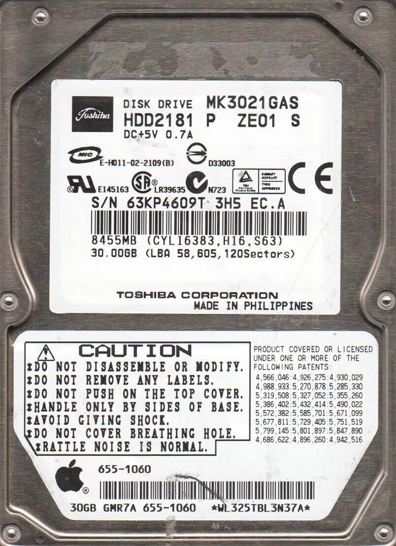 Apple Toshiba MK3021GAS 30GB,Internal,4200 RPM 2.5" HDD 655 1060