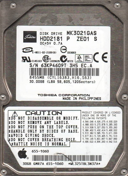 Apple Toshiba MK3021GAS 30GB,Internal,4200 RPM 2.5" HDD 655 1060